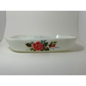 JAJ Pyrex June Rose Casserole Dish 505 White Milk Glass Floral Made in England